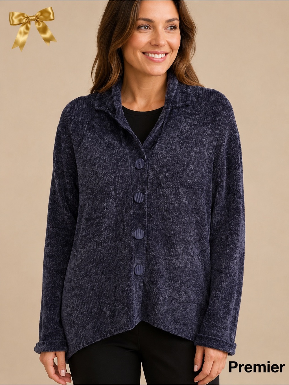 Premier International Indigo Purple Knit VNeck Cardigan Size Medium Medium NWT